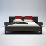 Monroe Bed w/ Nightstands + Red Headrest Pillows (Eastern King: 127"L x 86"W x 33"H)