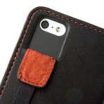 Thin Leather Wallet Case for iPhone 5 // Black + Orange