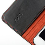 Thin Leather Wallet Case for iPhone 5 // Black + Orange