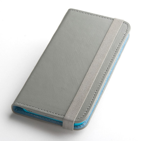 Thin Leather Wallet Case for iPhone 5 // Grey + Blue