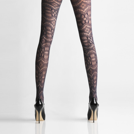 Floral Tapestry Tights // Chestnut (Size S/M 4'10"-5'4" / 90-120 lbs.)