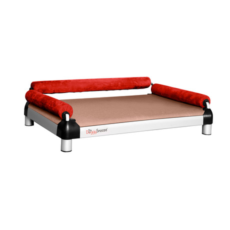 DoggySnooze Sofa // Sand + Red (Small: 26"L x 18"W x 10"H)
