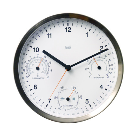 Bai 10" Stainless Steel Weather Station Wall Clock