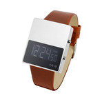 LCD Watch // Polished w/ Rust Leather Strap