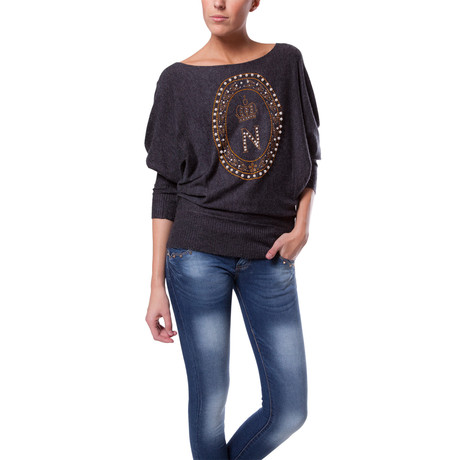 Knitted Pearls Applique Jumper // Dark Grey