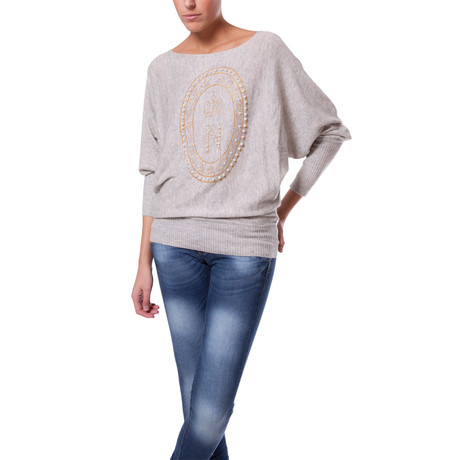 Knitted Pearls Applique Jumper // Light Grey