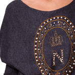 Knitted Pearls Applique Jumper // Dark Grey