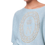 Knitted Pearls Applique Jumper // Blue