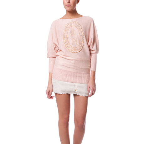 Knitted Pearls Applique Jumper // Pink