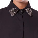 Strass Shirt w/ Embellished Collar // Black (S)