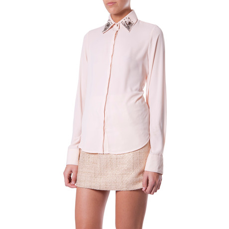 Strass Shirt w/ Embellished Collar // Nude (S)