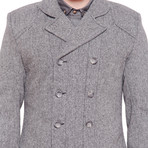 Double Breasted Herringbone Peacoat // Grey (S)