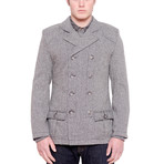 Double Breasted Herringbone Peacoat // Grey (S)