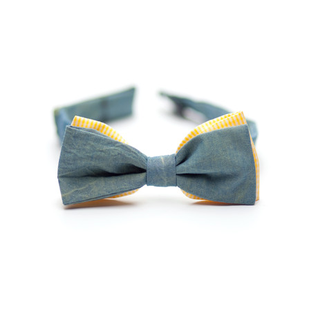 Denim Bow Tie // Yellow Vertical Lines