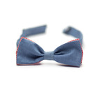 Denim Bow Tie // Small Red Flowers