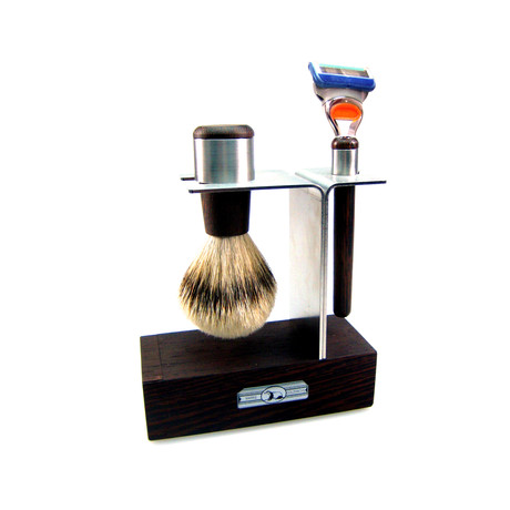 Wenge Wood Shaving Set // Stainless Steel + Fusion Blades 