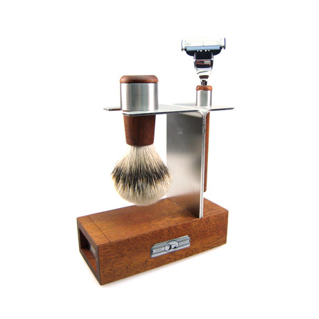 Rosewood Shaving Set // Stainless Steel + Mach3 Blades 