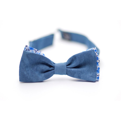 Denim Bow Tie // Big Blue Flowers