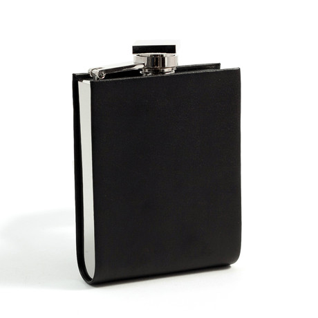 Stainless Steel Flask w/ Black Leather