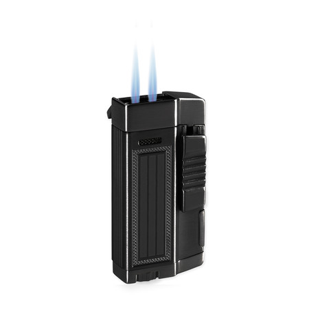 Lotus Droid Twin Torch Lighter with Punch (Brushed Chrome & Navy Blue Polish)
