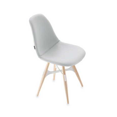 Zig Zag Base // Natural Wood Dowels + White Leather Seat
