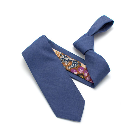 Classic Necktie // Bright Blue Italian Shirting + Vintage Batik Print