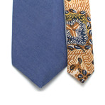 Classic Necktie // Bright Blue Italian Shirting + Vintage Batik Print