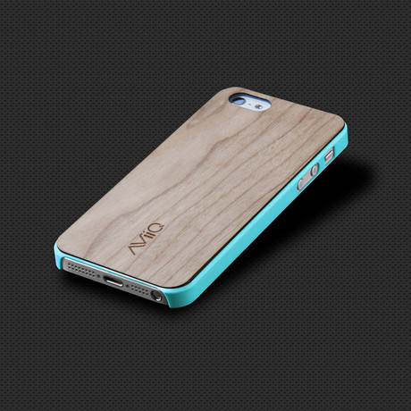 Thin Wood Trim Case for iPhone 5 // Blue (Blue, Cherry Wood)