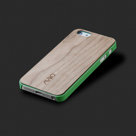 Thin Wood Trim Case for iPhone 5 // Green (Green, Cherry Wood)