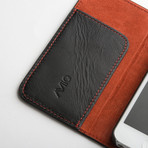 Thin Leather Wallet Case for iPhone 5 // Black + Orange  (Black, Orange)