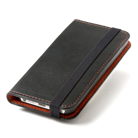 Thin Leather Wallet Case for iPhone 5 // Black + Orange  (Black, Orange)