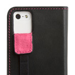 Thin Leather Wallet Case for iPhone 5 // Black + Pink (Black, Pink)