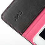 Thin Leather Wallet Case for iPhone 5 // Black + Pink (Black, Pink)