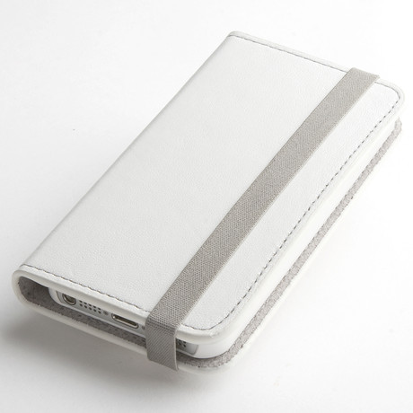 Thin Leather Wallet Case for iPhone 5 // White + Grey (White, Grey)
