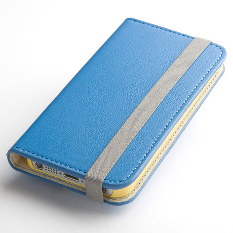 Thin Leather Wallet Case for iPhone 5 // Blue + Cream (Blue, Cream)