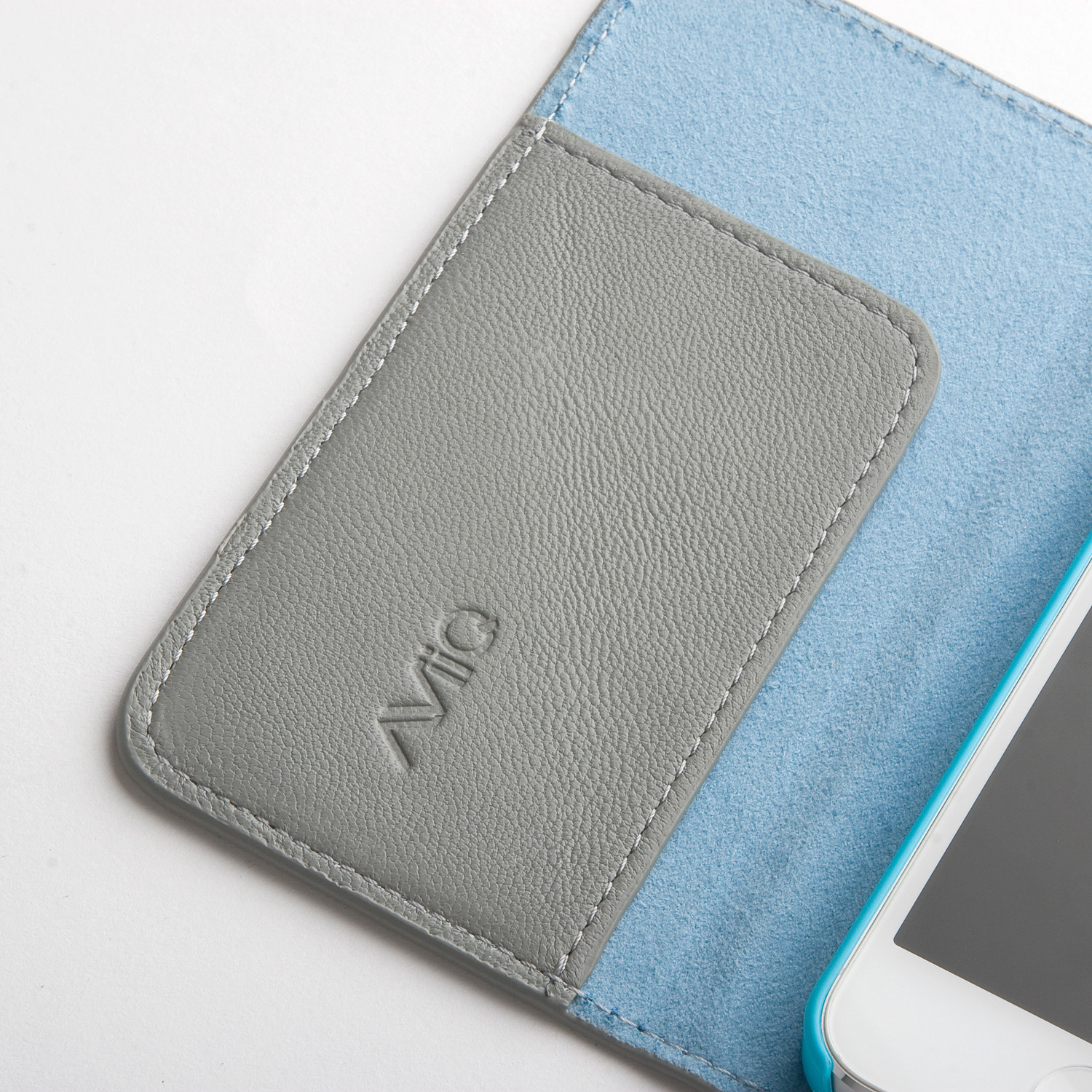 Thin Leather Wallet Case for iPhone 5 // Grey + Blue (Grey, Blue ...