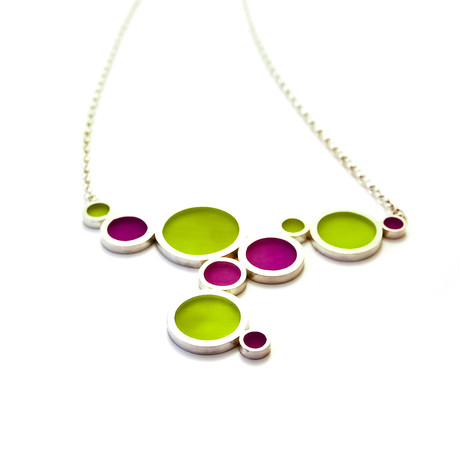 Silver & Epoxy Resin Necklace (Green, Purple)