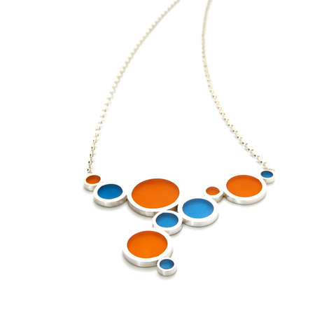 Silver & Epoxy Resin Necklace (Orange, Blue)