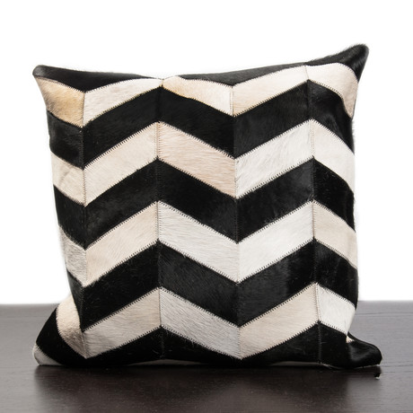 Black & White Chevron Stripe Cow Hide Pillow