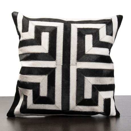 Black & White Greek Key Pattern Cow Hide Pillow