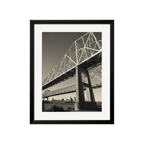 Louisiana, New Orleans, the Greater New Orleans Bridge and Mississippi River (SOHO Black Wood Frame)