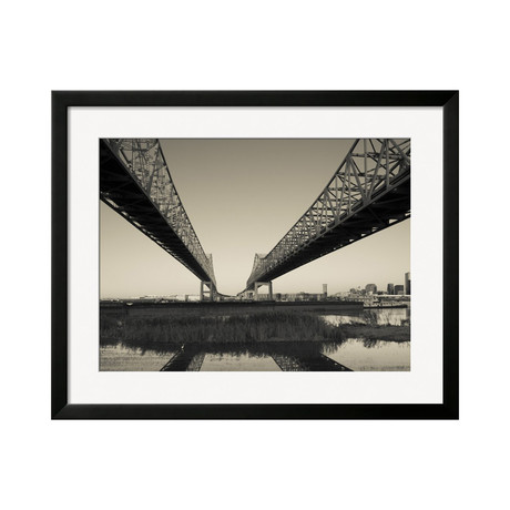 Louisiana, Greater New Orleans Bridge and Mississippi River (SOHO Black Wood Frame)
