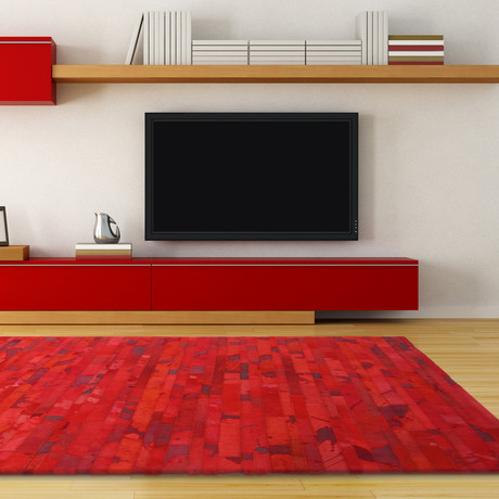 Cow Hide Rug // Red Ticking (4'L x 6'H)