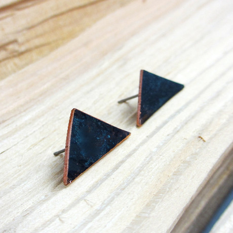 Blackened Copper Triangle Earrings