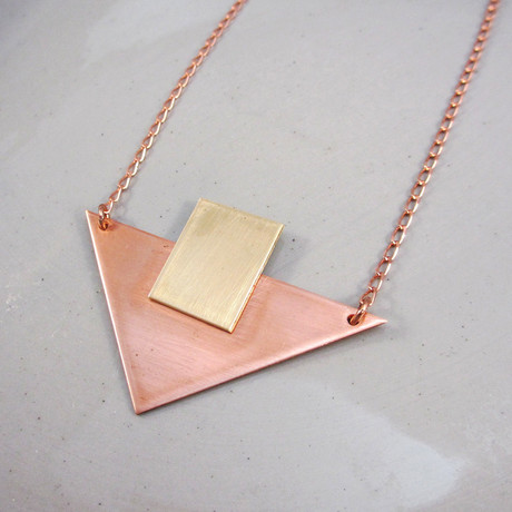 Geometric Copper + Brass Necklace // Variation 2 (Copper Chain )