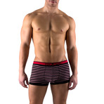 Cotton Stretch Solid + Stripe Trunks // 2 Pack // Red, Black (S)