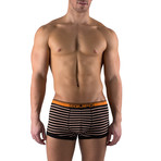 Cotton Stretch Solid + Stripe Trunks // 2 Pack // Orange, Black (S)