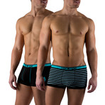 Cotton Stretch Solid + Stripe Trunks // 2 Pack // Blue, Black (S)
