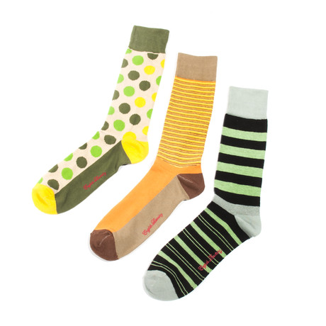 Fancy Men's Socks // Set of 3 // Yellow-Greens