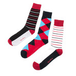 Fancy Men's Socks // Set of 3 // Reds